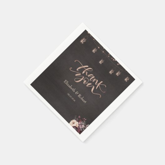 Rustieke String Lights Rozen Dank u kaart Servet (Hoek)