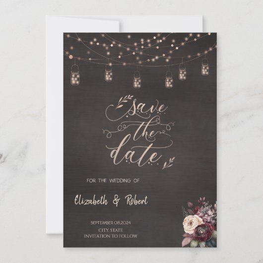 Rustieke String Lights Rozen opslaan van de datum Save The Date (Voorkant)