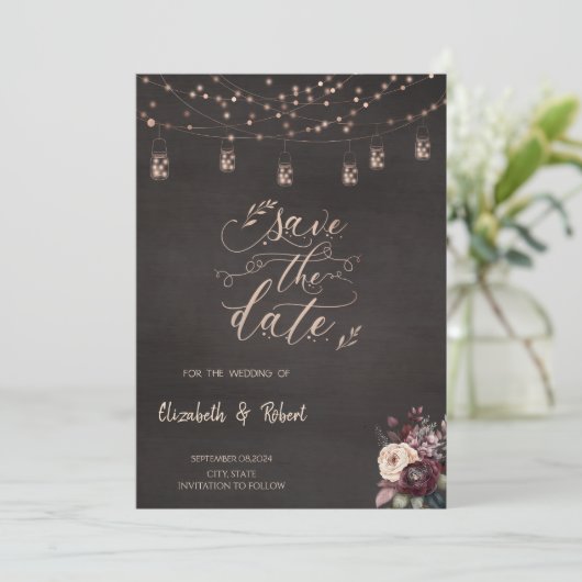 Rustieke String Lights Rozen opslaan van de datum Save The Date (Staand voorkant)