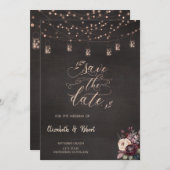 Rustieke String Lights Rozen opslaan van de datum Save The Date (Voorkant / Achterkant)