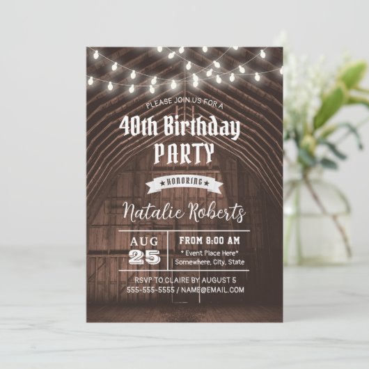 Rustieke String Lights  Schuur 40e Verjaardag Kaart (Staand voorkant)