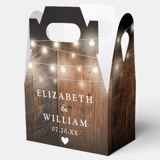 Rustieke String Lights Schuur Hout Wedding Bedankdoosjes (Geopend)