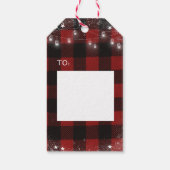 Rustieke String Lights Sneeuwvlok Rood Plaid Foto Cadeaulabel (Achterkant)