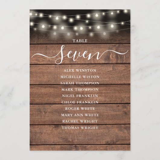 Rustieke String Lights Tafelnummer Zitkaart (Achterkant)