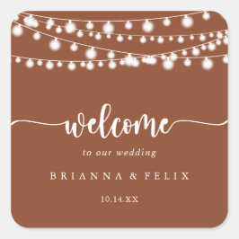 Rustieke String Lights Terracotta Bruiloft Welkom Vierkante Sticker
