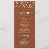 Rustieke String Lights Terracotta huwelijksprogram Programmakaart (Voorkant)