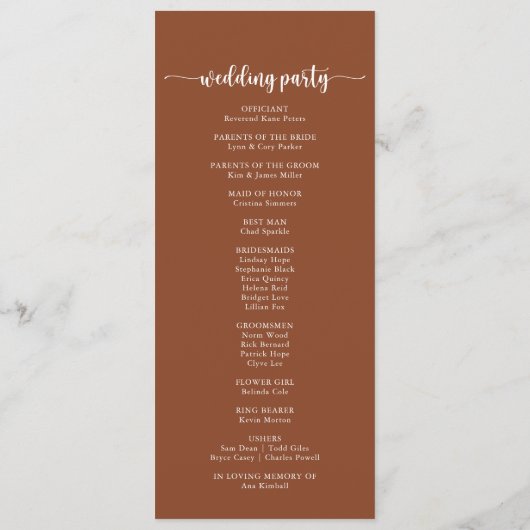 Rustieke String Lights Terracotta huwelijksprogram Programmakaart (Achterkant)