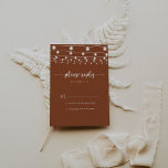 Rustieke String Lights Terracotta Kalligrafie RSVP Kaartje<br><div class="desc">Deze rustieke strijklichten terracotta kalligrafie RSVP-kaarten zijn perfect voor een klassieke bruiloft. Het ontwerp is voorzien van prachtige handgeschilderde snaarlampen op een terracotta achtergrond.</div>