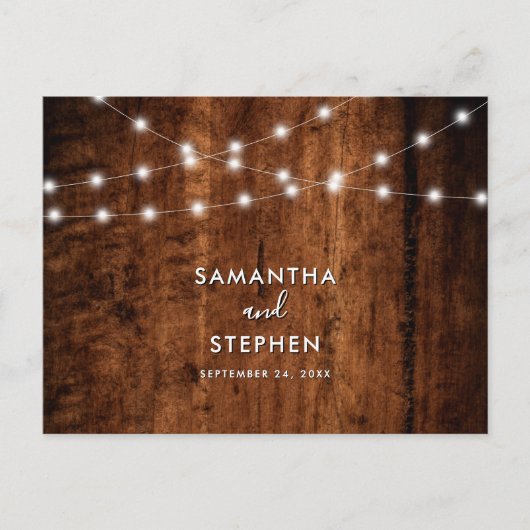 Rustieke String Lights & Wood Wedding Dank u Briefkaart (Voorkant)