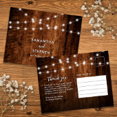 Rustieke String Lights & Wood Wedding Dank u Briefkaart