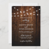 Rustieke String Lights & Wood Wedding Kaart (Voorkant)