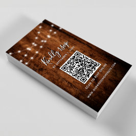 Rustieke String Lights & Wood Wedding RSVP QR Code Informatiekaartje