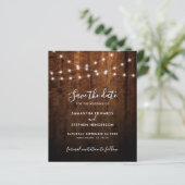 Rustieke String Lights & Wood Wedding Save The Dat (Staand voorkant)