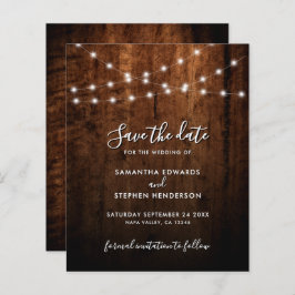 Rustieke String Lights & Wood Wedding Save The Dat