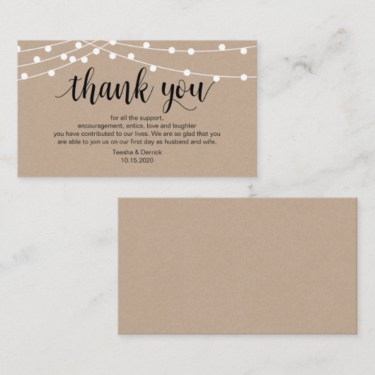 Rustieke String Lights, Zwart, Huwelijk Dank u Informatiekaartje (Voorkant / Achterkant)