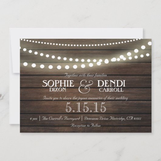 Rustieke String of Lights bruiloft uitnodiging (Voorkant)