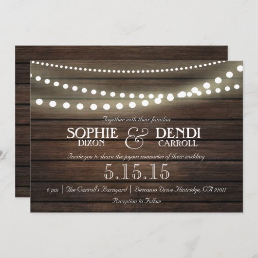 Rustieke String of Lights bruiloft uitnodiging (Voorkant / Achterkant)
