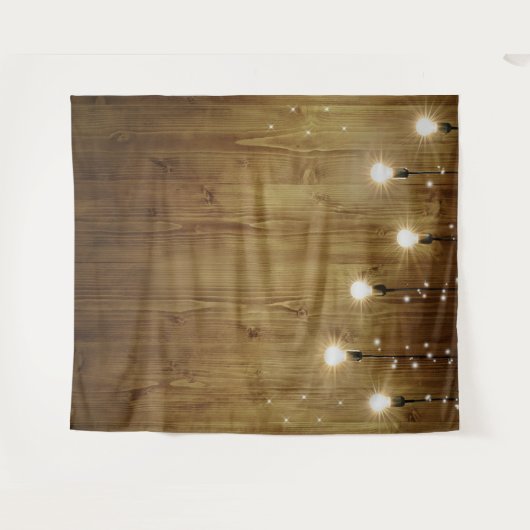 Rustieke String of Lights Elegante bruiloft achter Wandkleed (Voorkant (horizontaal))