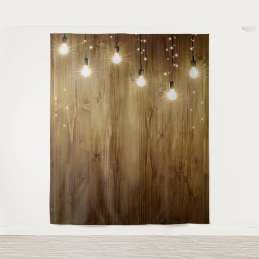 Rustieke String of Lights Elegante bruiloft achter Wandkleed (Voorkant)