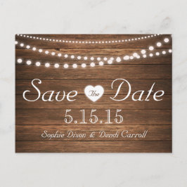 Rustieke String of Lights Save the Date Briefkaart