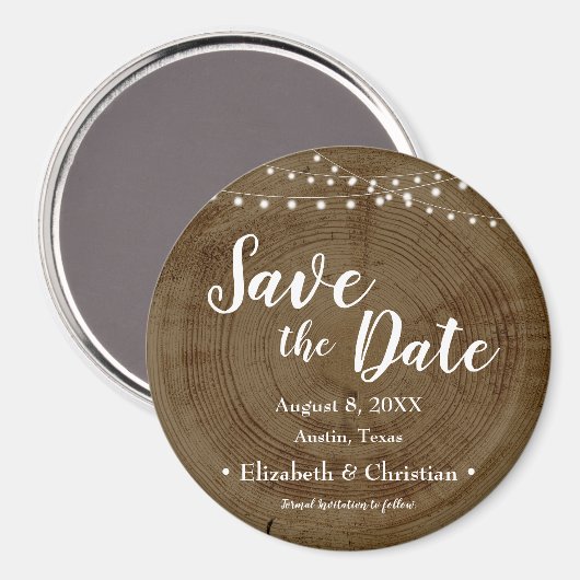 Rustieke String van lichten Wood Bark Save the dat Magneet (Voorkant / Achterkant)