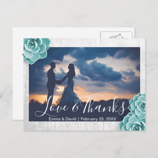 Rustieke Succulente Bloemen Bruiloft Foto Dank u Briefkaart (Voorkant / Achterkant)