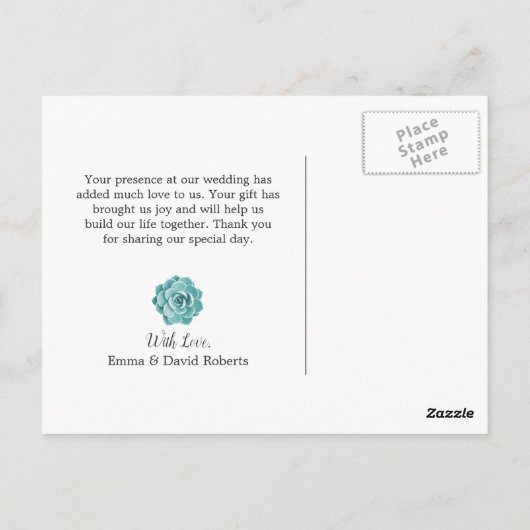 Rustieke Succulente Bloemen Bruiloft Foto Dank u Briefkaart (Achterkant)