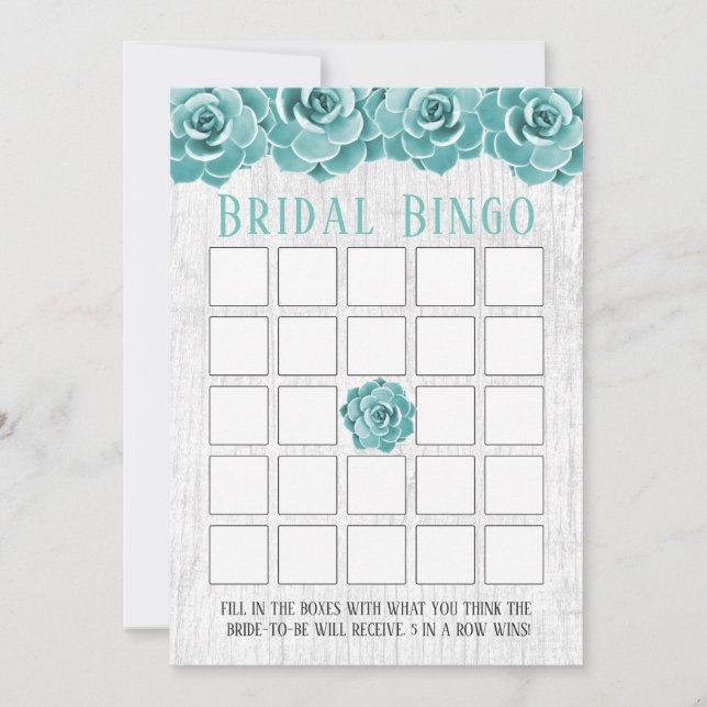 Rustieke Succulente Bloemige Bruiloft Bingo (Voorkant)
