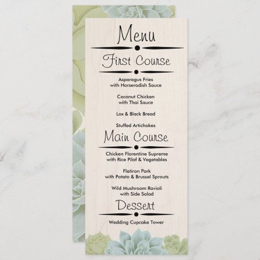 Rustieke Succulente Bruiloftsreceptie Menu Kaart (Voorkant / Achterkant)