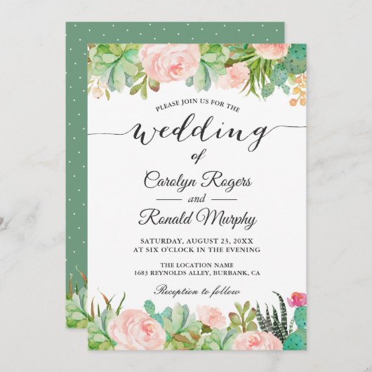 Rustieke Succulente Cactus Blush Groene Bloemen Br Kaart (Voorkant / Achterkant)