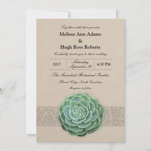 Rustieke succulente huwelijksuitnodiging kaart (Voorkant)