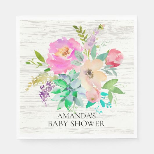 Rustieke succulenten & Bloemen Douche Papieren ser Servet (Voorkant)