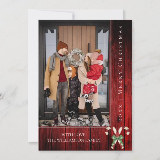 Rustieke Suikerstok Kerstmis | Rood Feestdagenkaart (Voorkant)