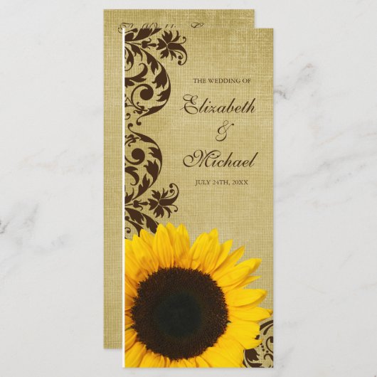 Rustieke Sunflower Swirls Wedding Programma Programmakaart (Voorkant / Achterkant)