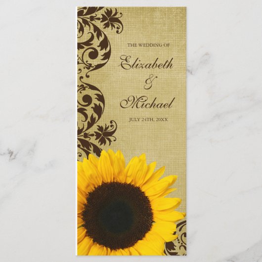 Rustieke Sunflower Swirls Wedding Programma Programmakaart (Voorkant)