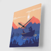 Rustieke Sunset Vissende Scene Square Wall Clock Vierkante Klok (Hoek)