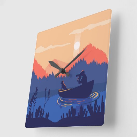 Rustieke Sunset Vissende Scene Square Wall Clock Vierkante Klok (Hoek)