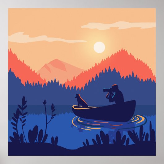 Rustieke Sunset Vissende Scene Wall Art Print (Voorkant)