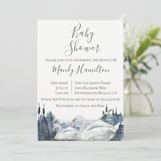 Rustieke Swan Lake Baby shower uitnodiging (Staand voorkant)