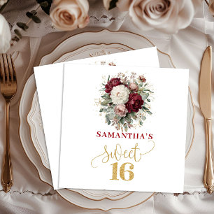 Rustieke Sweet 16 Blush Burgundy Eucalyptus Servet