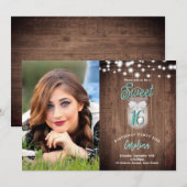 Rustieke Sweet 16 Mason Jar Lights Blauwgroen Verj Kaart (Voorkant / Achterkant)