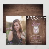 Rustieke Sweet 16 Mason Jar Lights Paarse Verjaard Kaart (Voorkant / Achterkant)