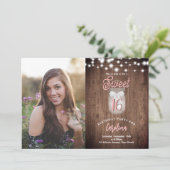 Rustieke Sweet 16 Mason Jar Lights Verjaardag Kaart (Staand voorkant)