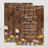 Rustieke Sweet 16 Party Bloemen Wilde Bloemen Uitn Kaart (Voorkant / Achterkant)