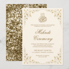 Rustieke Swirl Frame Crème en Goud Moslim Mehndi Kaart