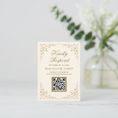 Rustieke Swirl Frame Crème Goud QR Code RSVP Trouw Informatiekaartje (Staand voorkant)