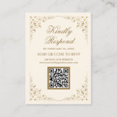 Rustieke Swirl Frame Crème Goud QR Code RSVP Trouw Informatiekaartje (Voorkant)