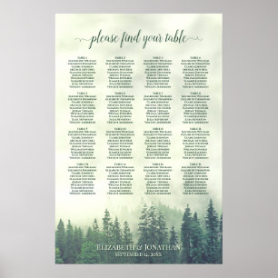 Rustieke tafelindeling groen bos bruiloft 16 tafel poster