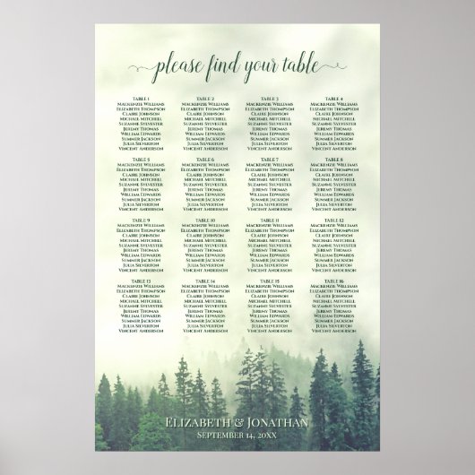 Rustieke tafelindeling groen bos bruiloft 16 tafel poster (Voorkant)