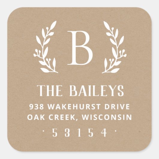 Rustieke tak familie Monogram retour adres label (Voorkant)